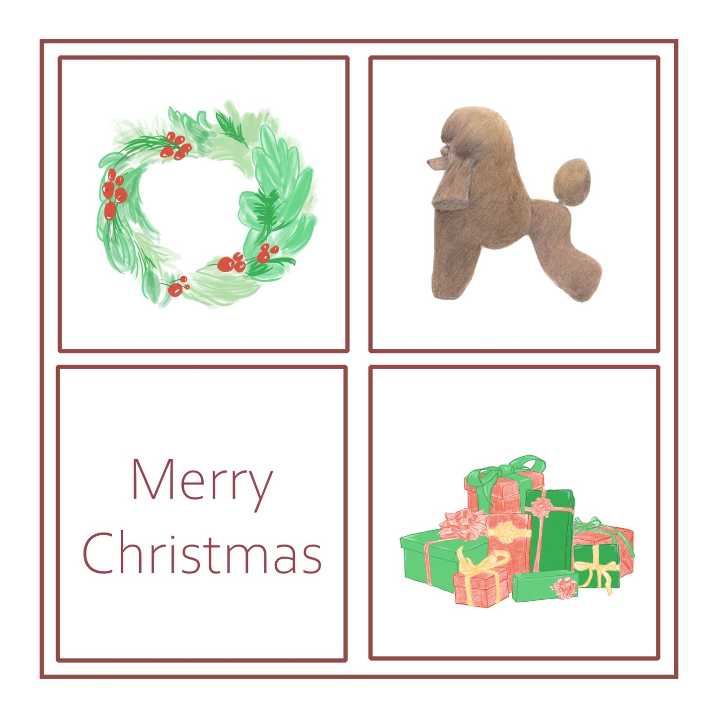Brown Poodle Christmas Card Choice of 3