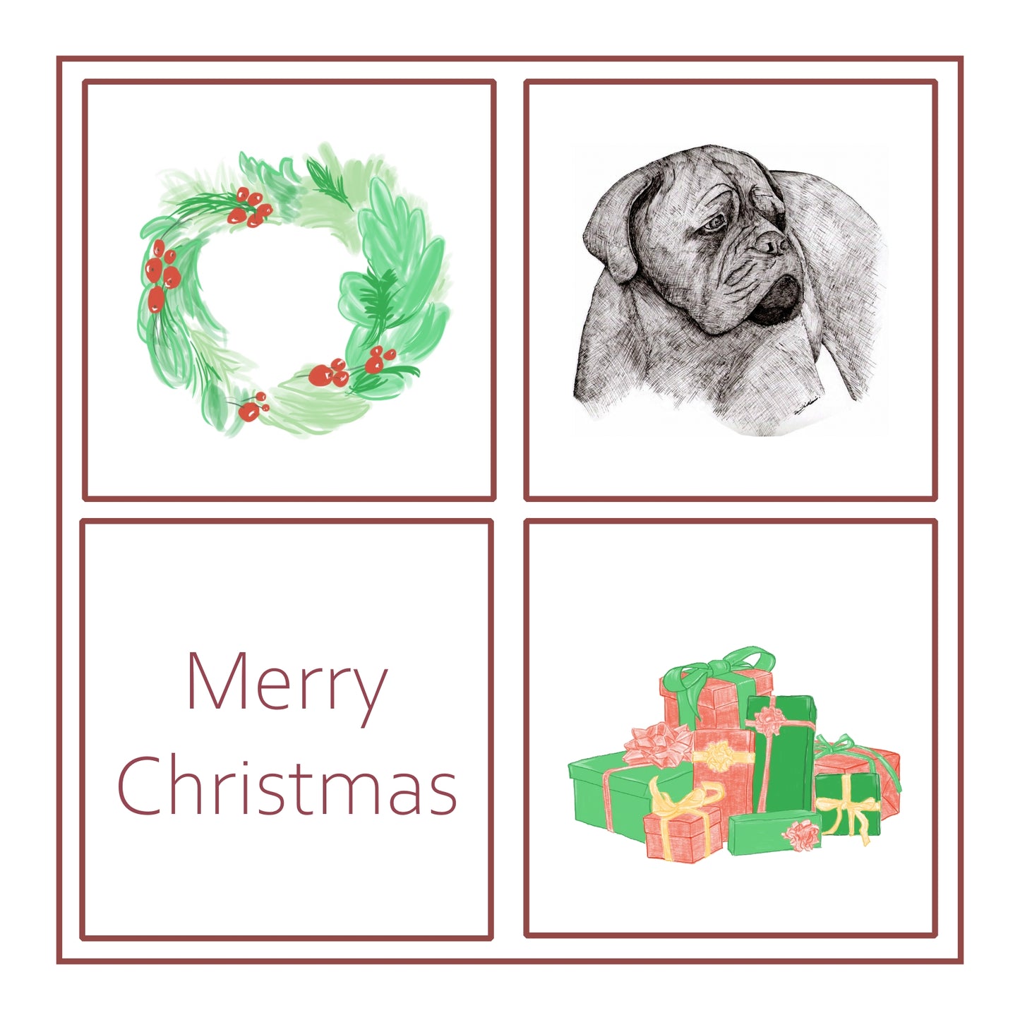 Dogue de Bordeaux Christmas Card Choice of 3