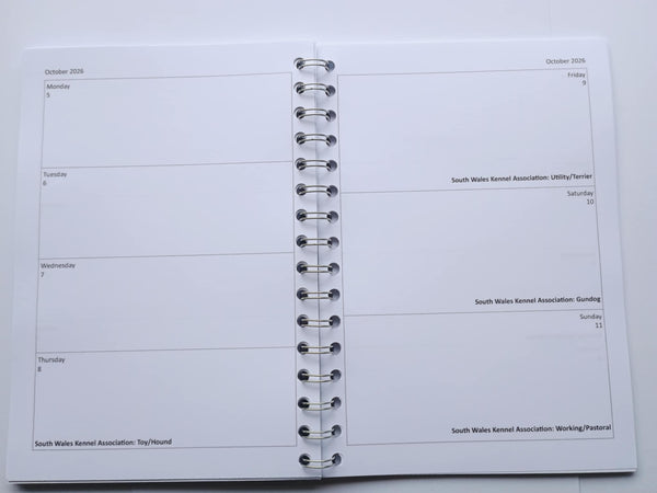 2026 Personalised Your own PHOTO Week Per View Diary: A4, A5 or A6, Dog Show, Normal or Appointment