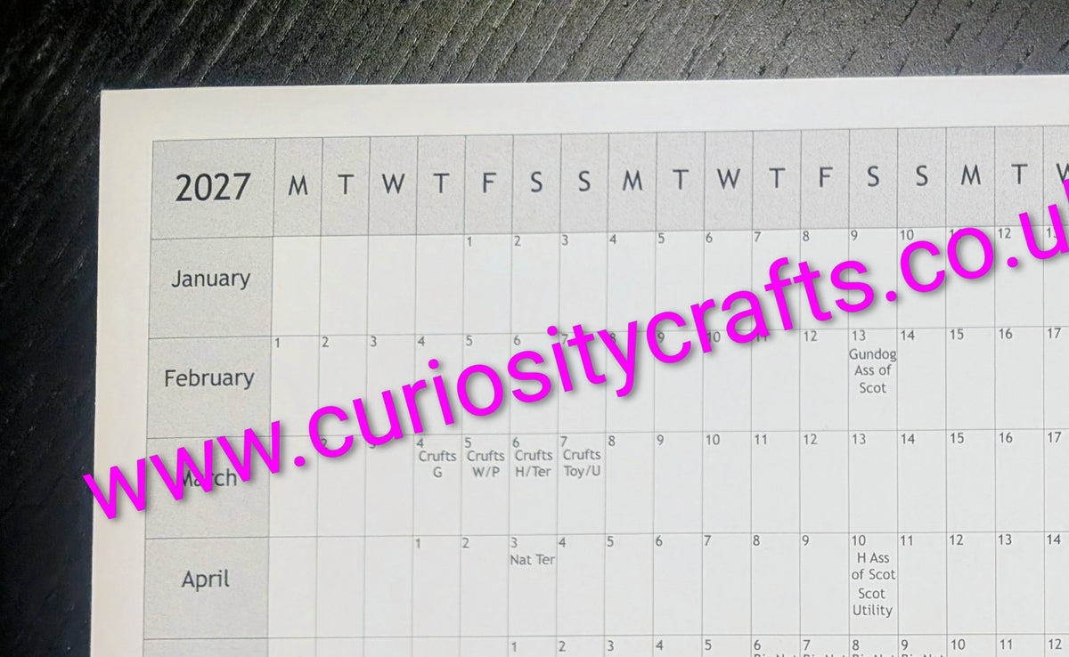 Dog Show 2027 Wall Planner A3 General & Group Championship Shows