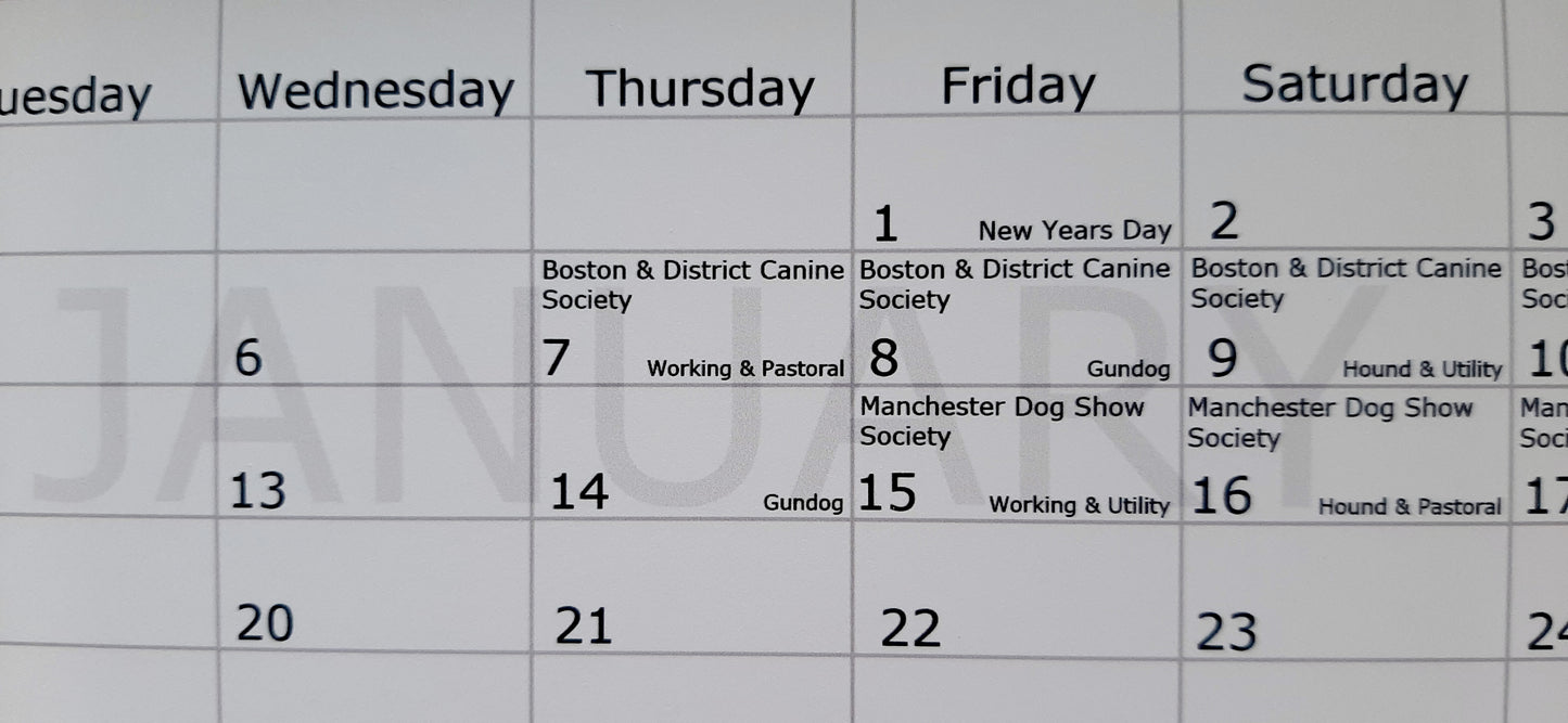 Dog Show Dates Desk Calendar 2021