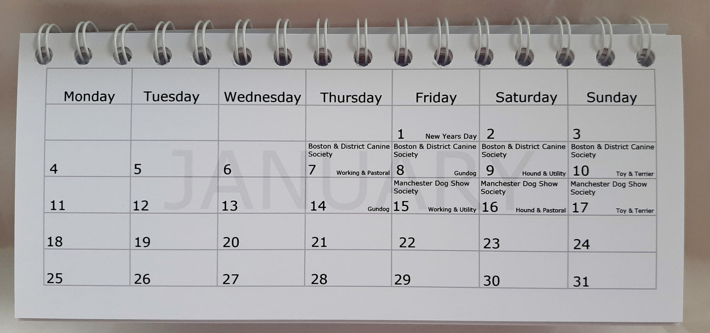 Dog Show Dates Desk Calendar 2021