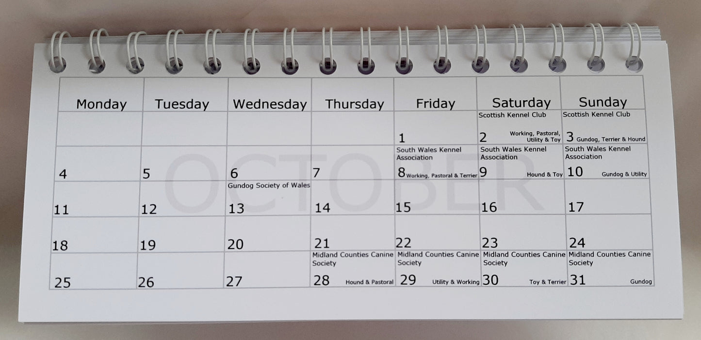 Dog Show Dates Desk Calendar 2021
