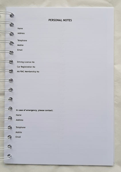 Motorhome Holiday Record Log Book