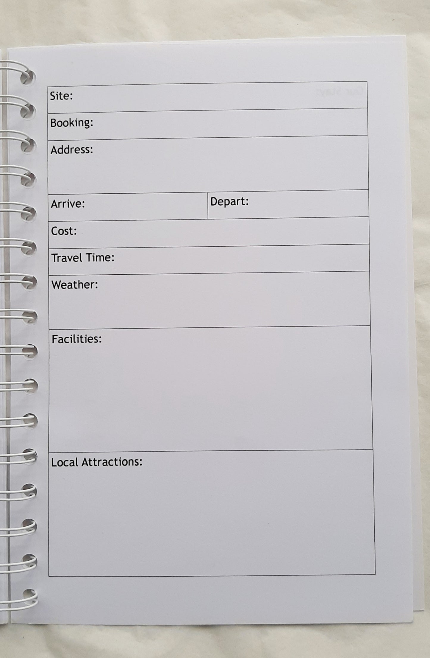 Caravan Holiday Record Log Book YOUR OWN PHOTO