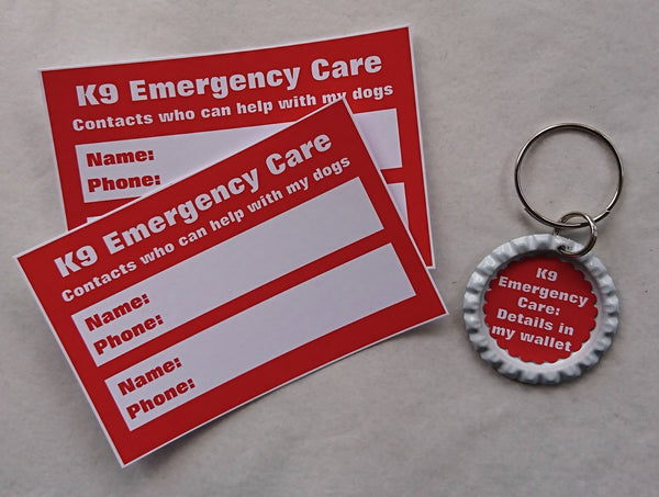 K9 Emergency Care Contact Keyring & Cards and Car Window Sign for Dogs/Pets