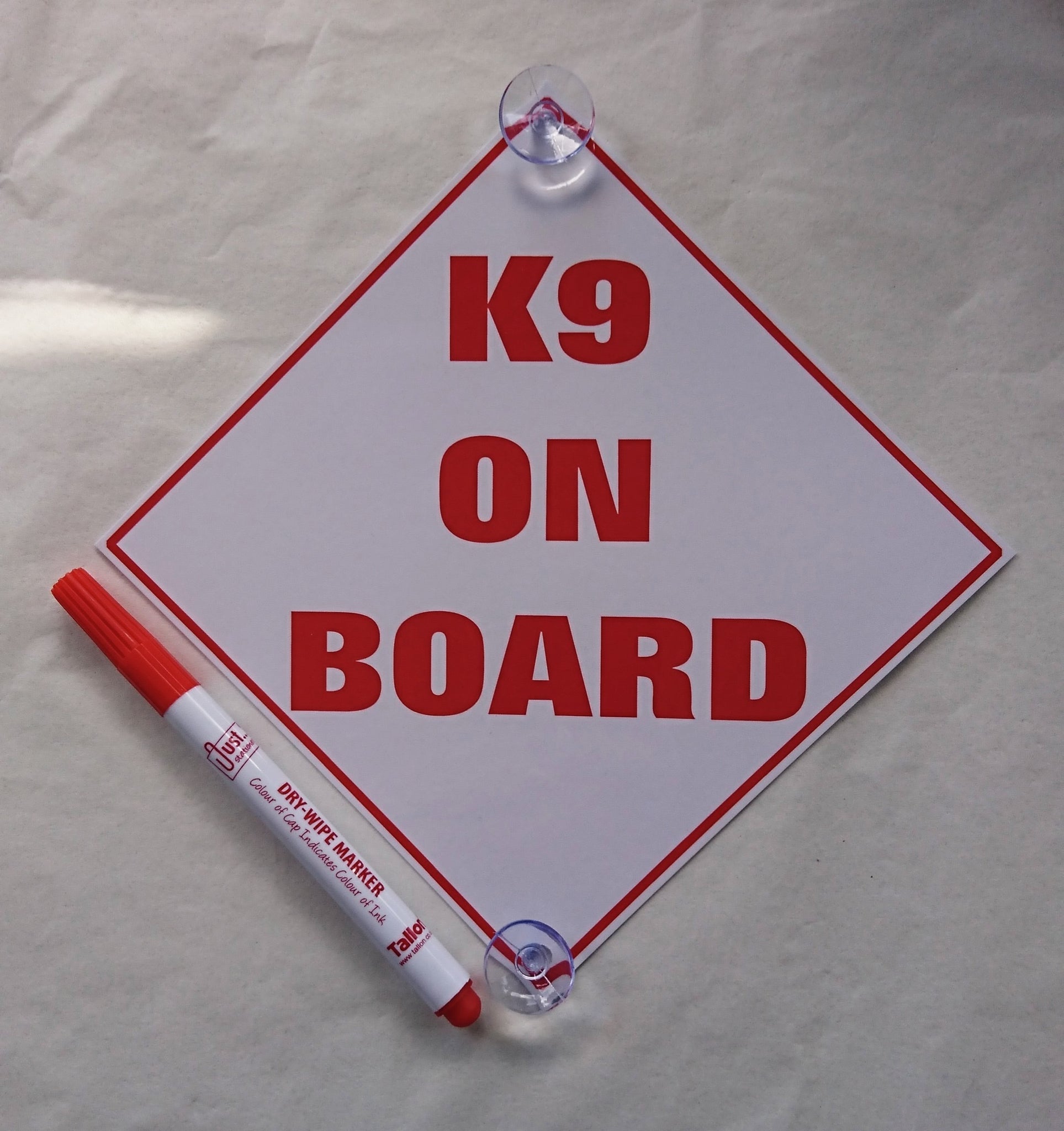 K9 On Board Car Window Sign for Emergency Use when travelling with Dogs/Pets