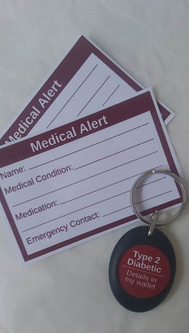 Type 2 Diabetic Medical Alert Keyring and Cards
