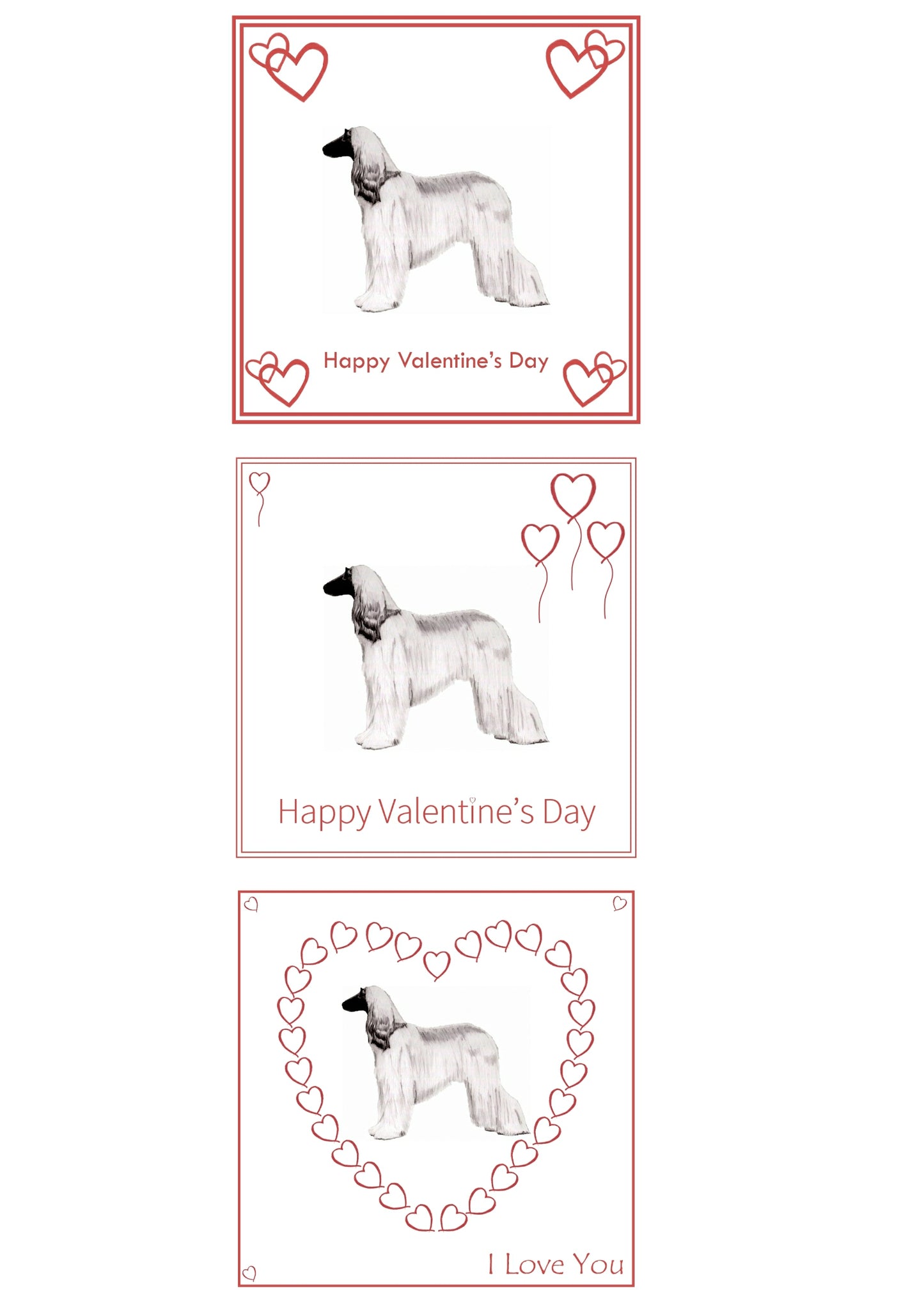 Afghan Hound Valentine's Day Card Choice of 3 PERSONALISATION AVAILABLE