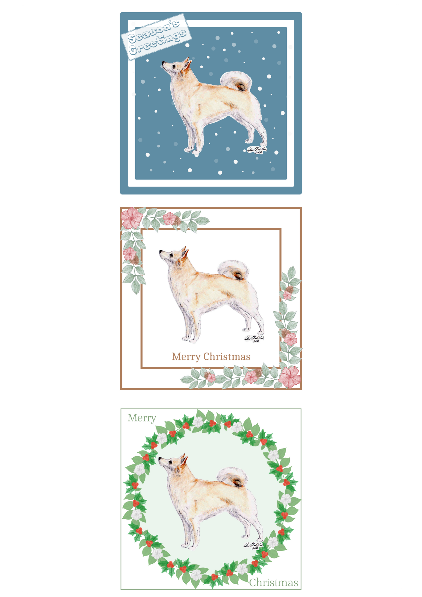 Norwegian Buhund Christmas Card Choice of 3 Card Designs Single or Multi Pack