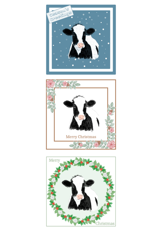 Cow Christmas Card Choice of 3 Card Designs Single or Multi Pack