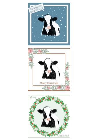 Cow Christmas Card Choice of 3 Card Designs Single or Multi Pack