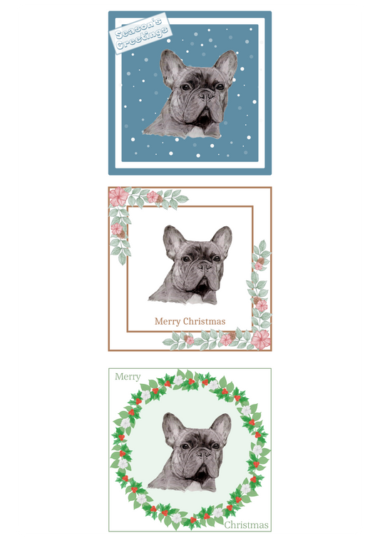French Bulldog (A) Christmas Card Choice of 3 Card Designs Single or Multi Pack