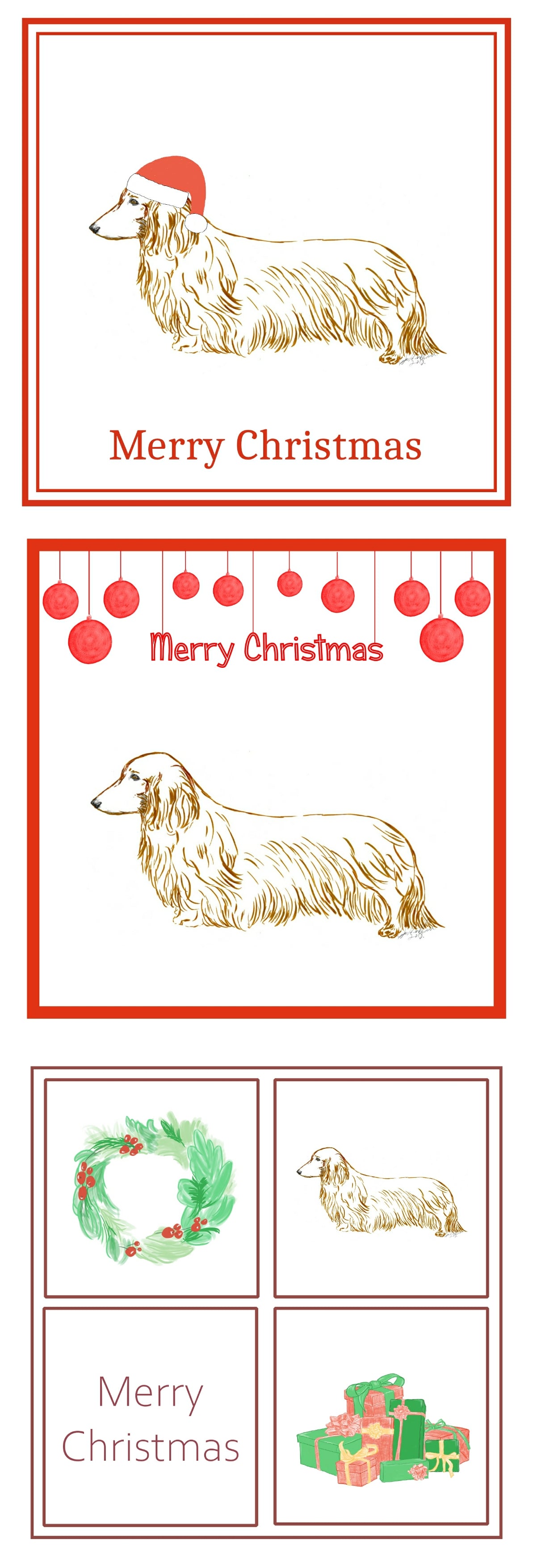 L/H Dachshund Christmas Card Choice of 3