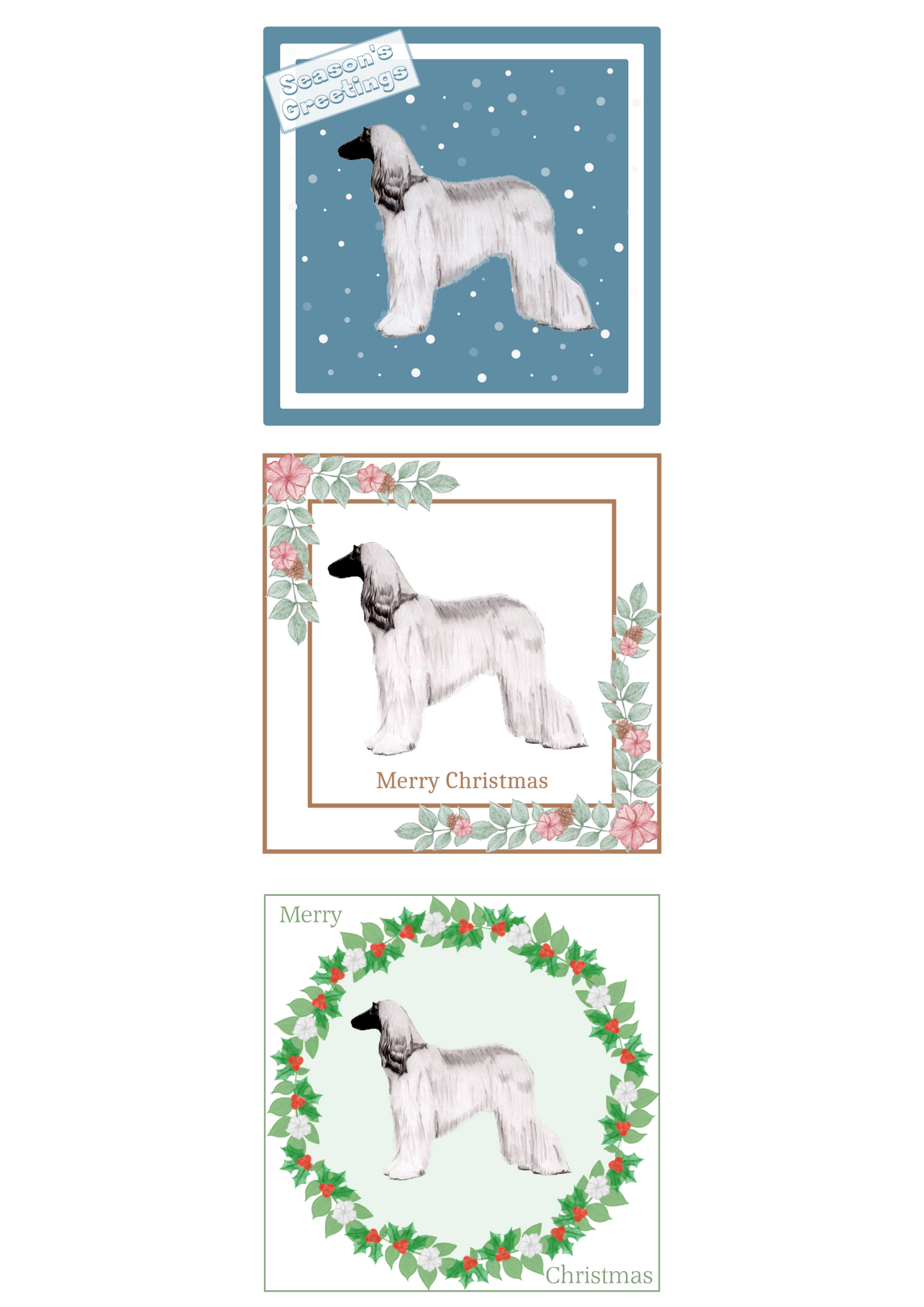 Afghan Hound Christmas Card Choice of 3 Card Designs Single or Multi Pack