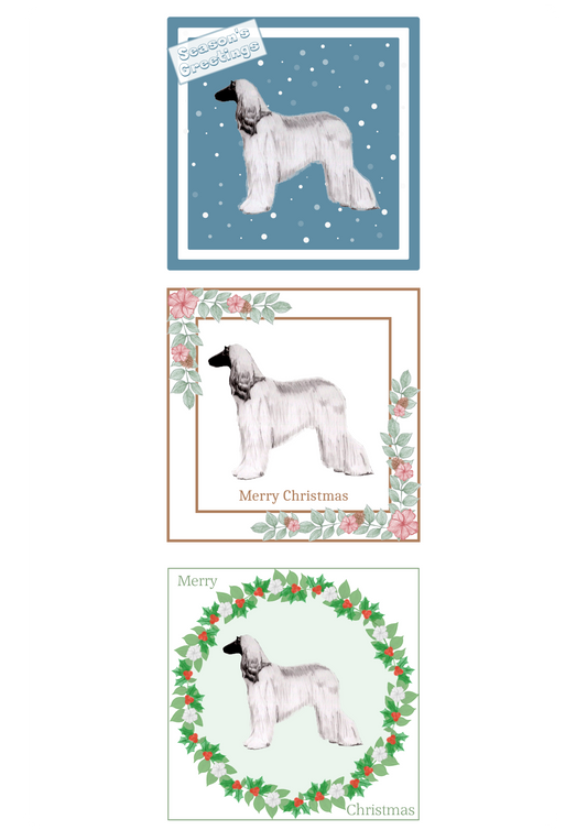 Afghan Hound Christmas Card Choice of 3 Card Designs Single or Multi Pack