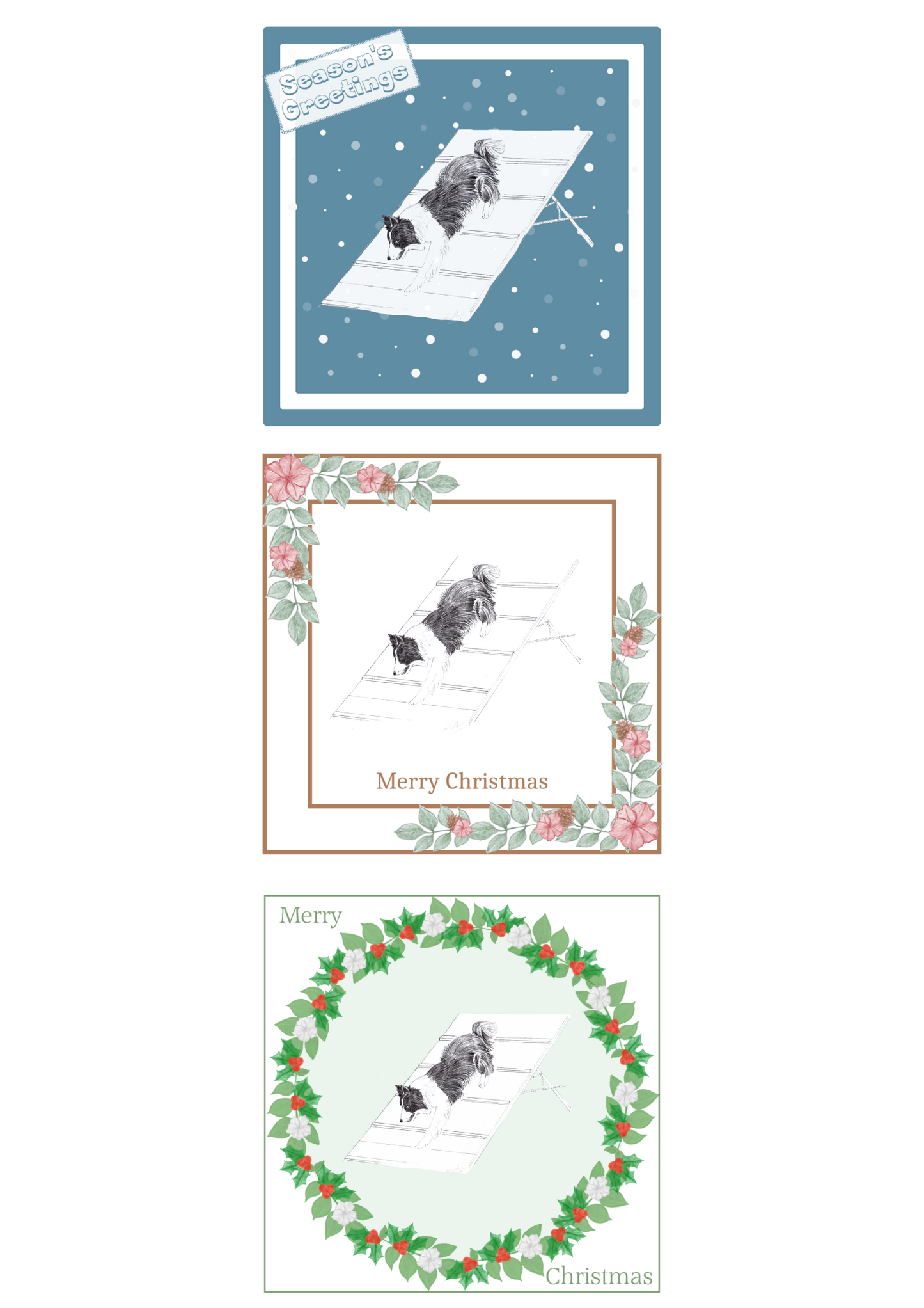 Agility Dog Christmas Card Choice of 3 Card Designs Single or Multi Pack