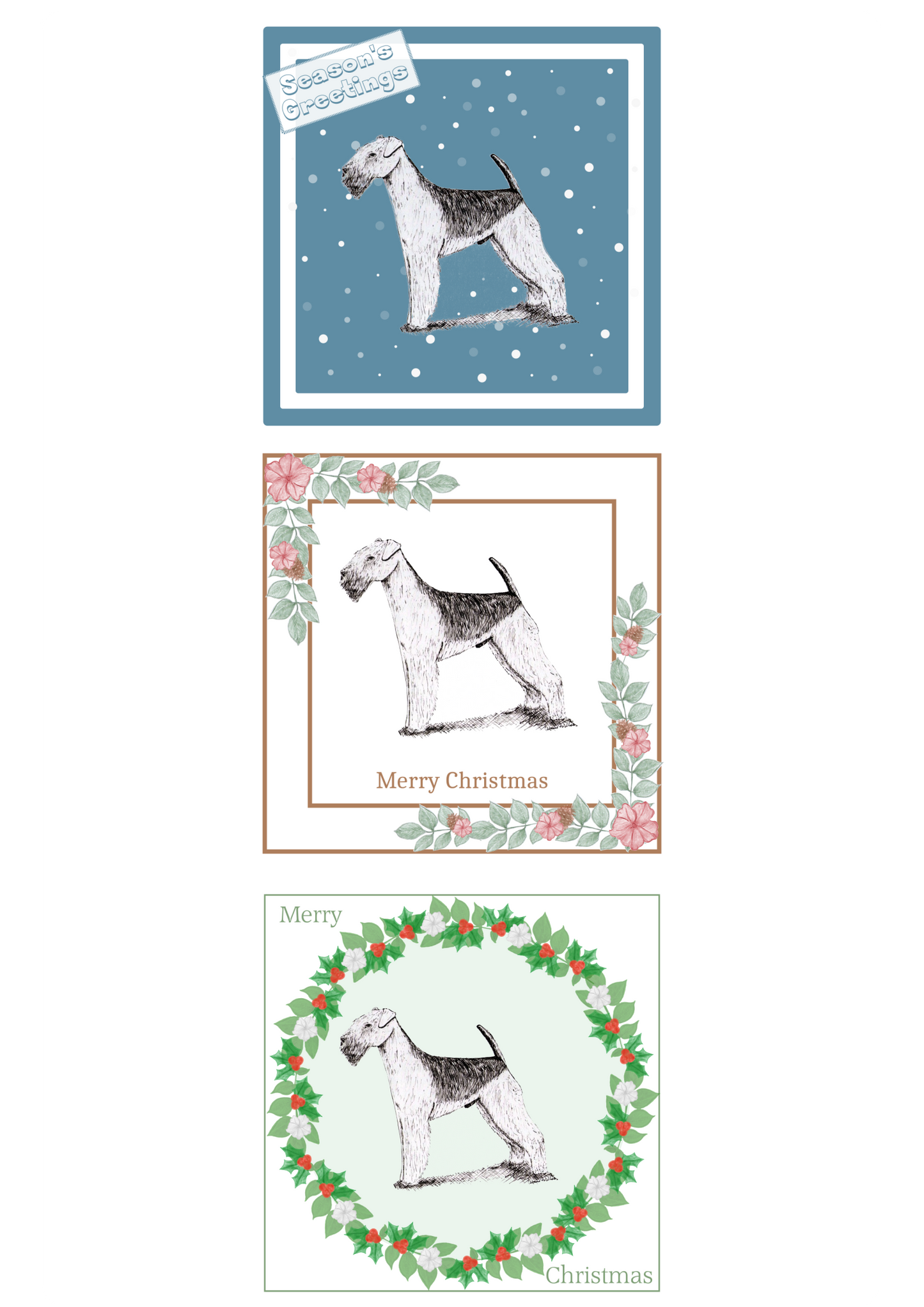 Airedale Terrier Christmas Card Choice of 3 Card Designs Single or Multi Pack