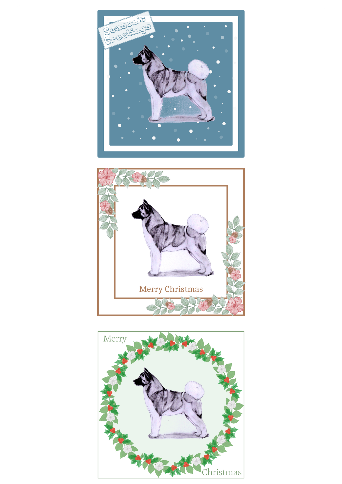 Akita Christmas Card Choice of 3 Card Designs Single or Multi Pack
