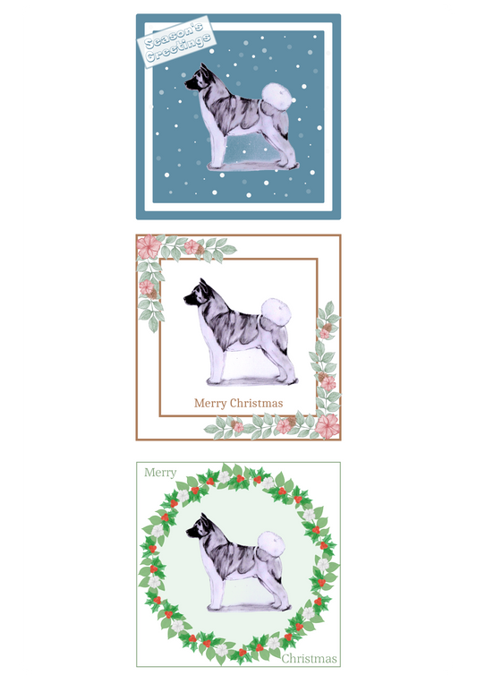 Akita Christmas Card Choice of 3 Card Designs Single or Multi Pack