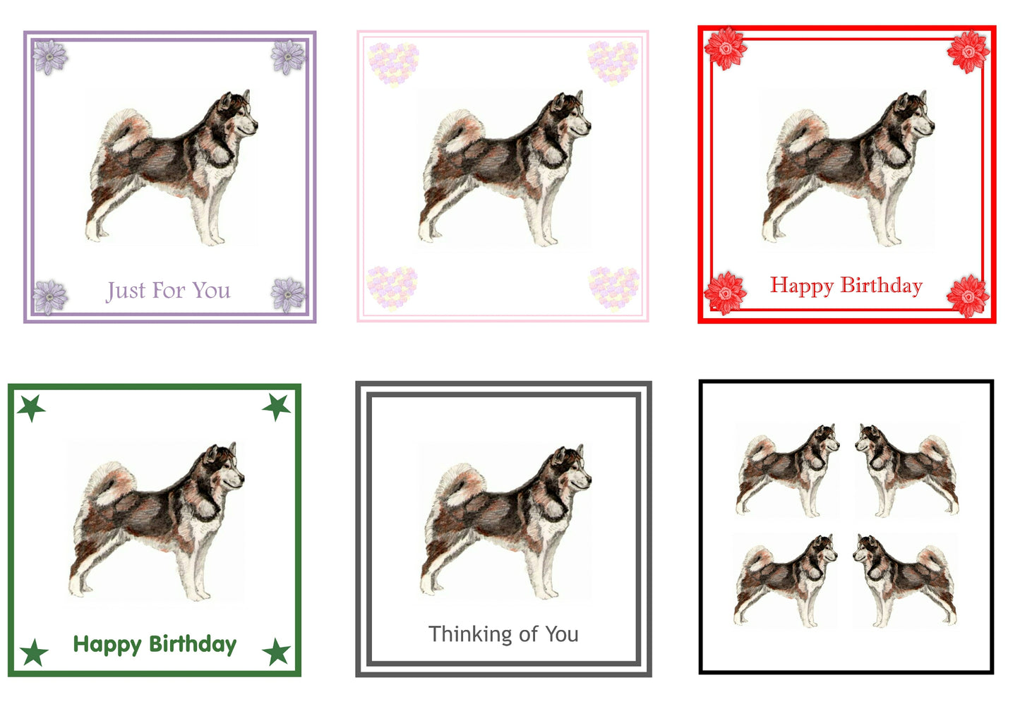 Alaskan Malamute Greeting Card Choice of 6 Designs BIRTHDAY, THINKING OF YOU, BLANK
