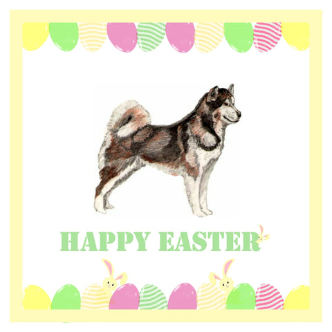 Alaskan Malamute Easter Card 1 Card or Pack of 3 Cards
