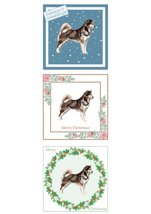 Alaskan Malamute Christmas Card Choice of 3 Card Designs Single or Multi Pack