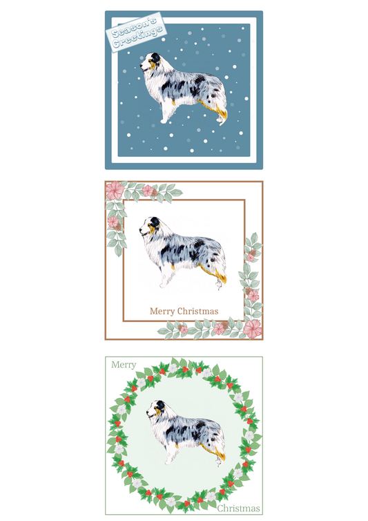 Australian Shepherd Christmas Card Choice of 3 Card Designs Single or Multi Pack