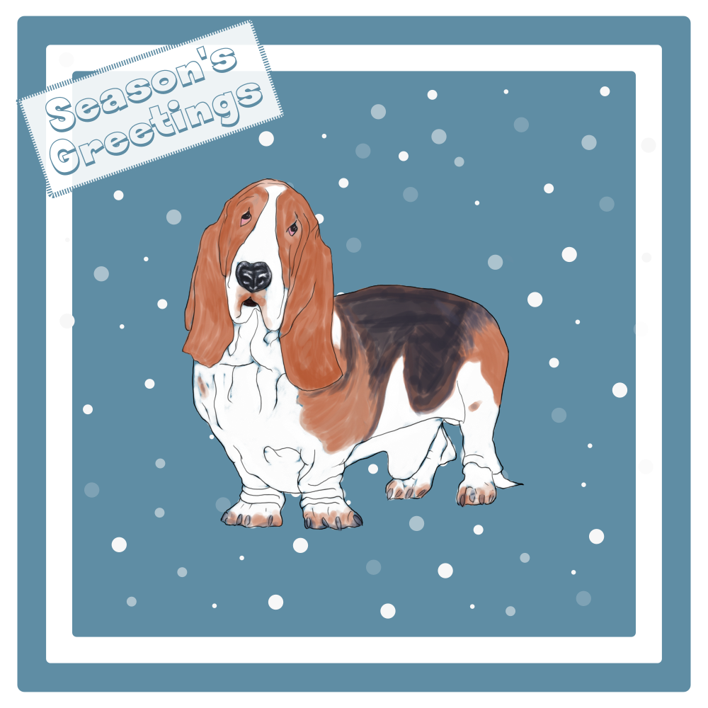Basset Hound Christmas Card Choice of 3 Card Designs Single or Multi Pack