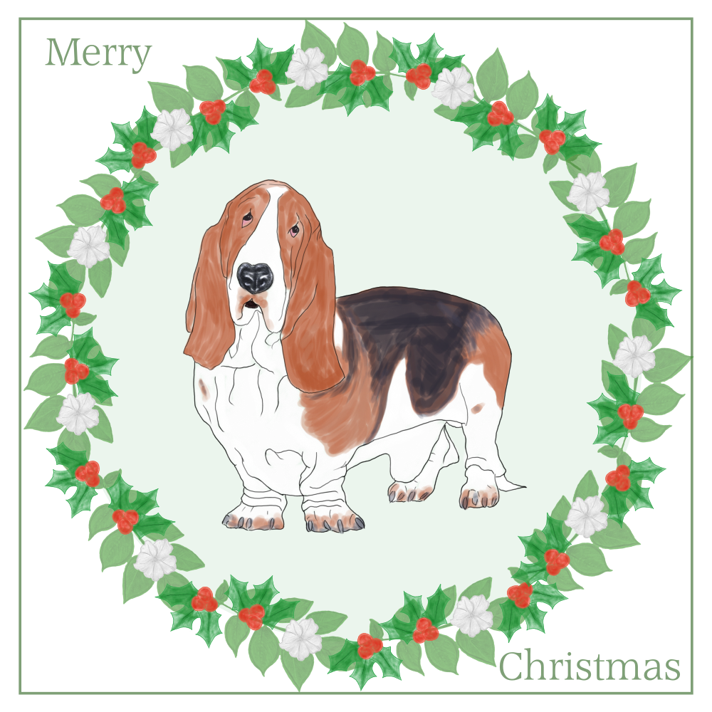 Basset Hound Christmas Card Choice of 3 Card Designs Single or Multi Pack