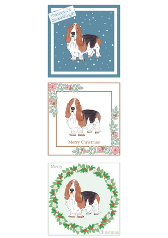 Basset Hound Christmas Card Choice of 3 Card Designs Single or Multi Pack