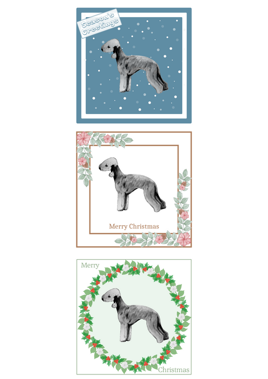 Bedlington Terrier Christmas Card Choice of 3 Card Designs Single or Multi Pack