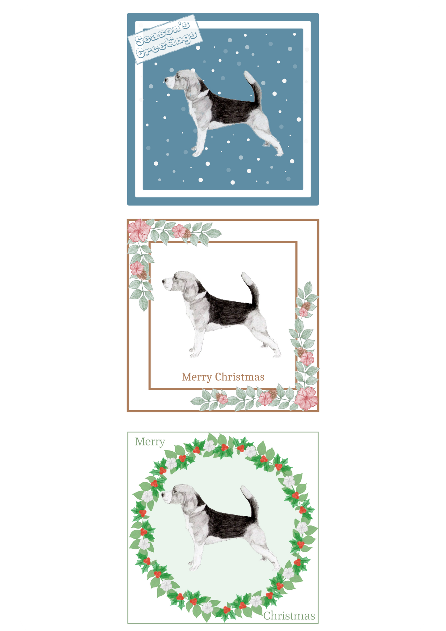 Beagle Christmas Card Choice of 3 Card Designs Single or Multi Pack