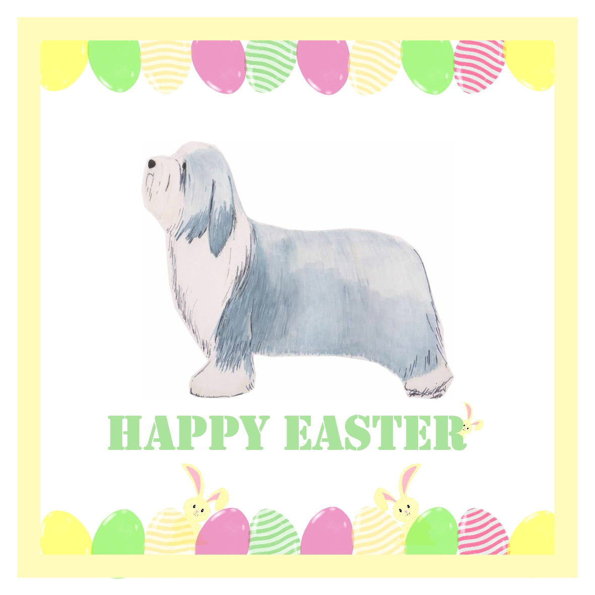 Bearded Collie Easter Card 1 Card or Pack of 3 Cards