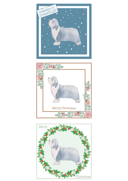 Bearded Collie Christmas Card Choice of 3 Card Designs Single or Multi Pack