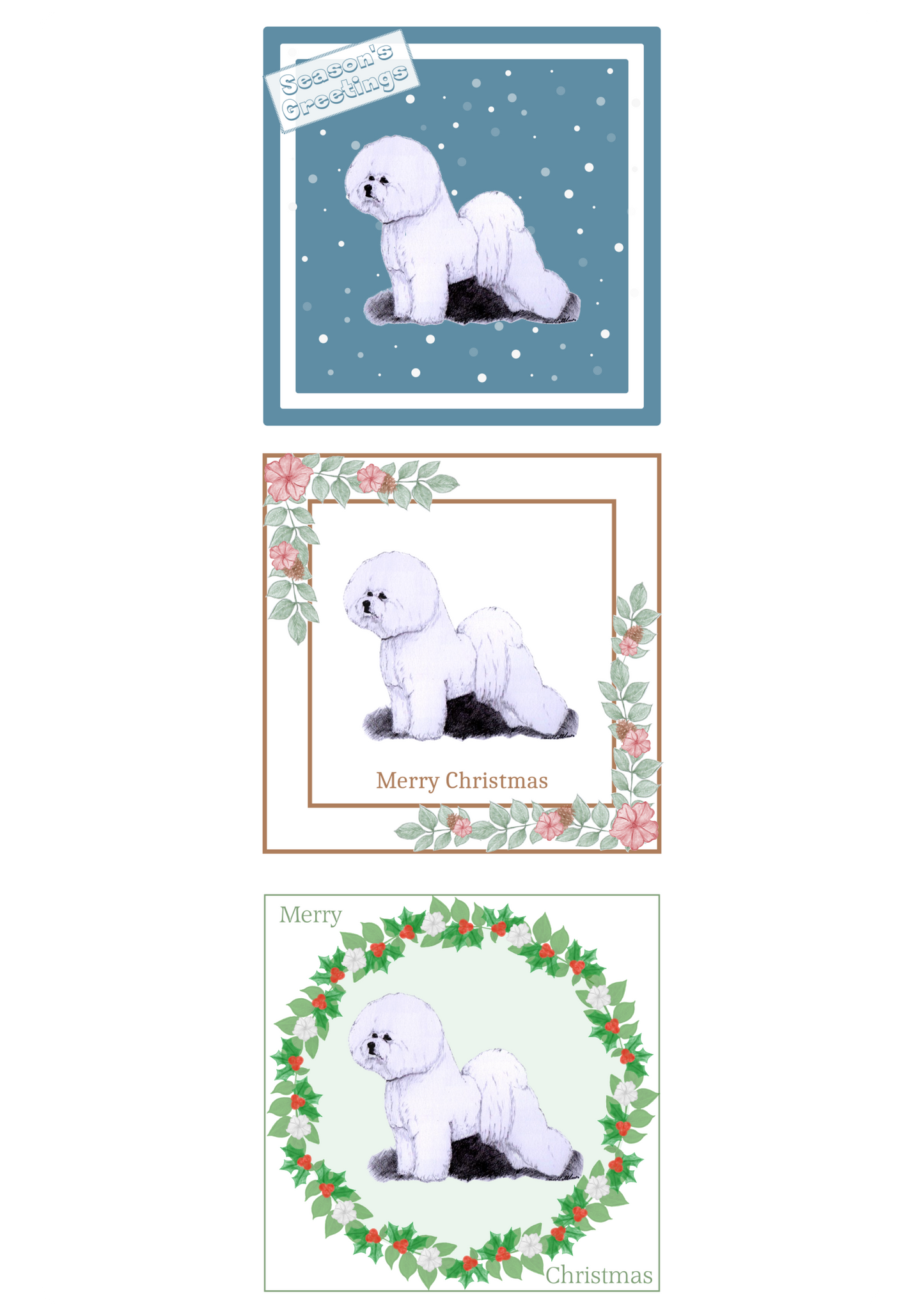 Bichon Frise Christmas Card Choice of 3 Card Designs Single or Multi Pack