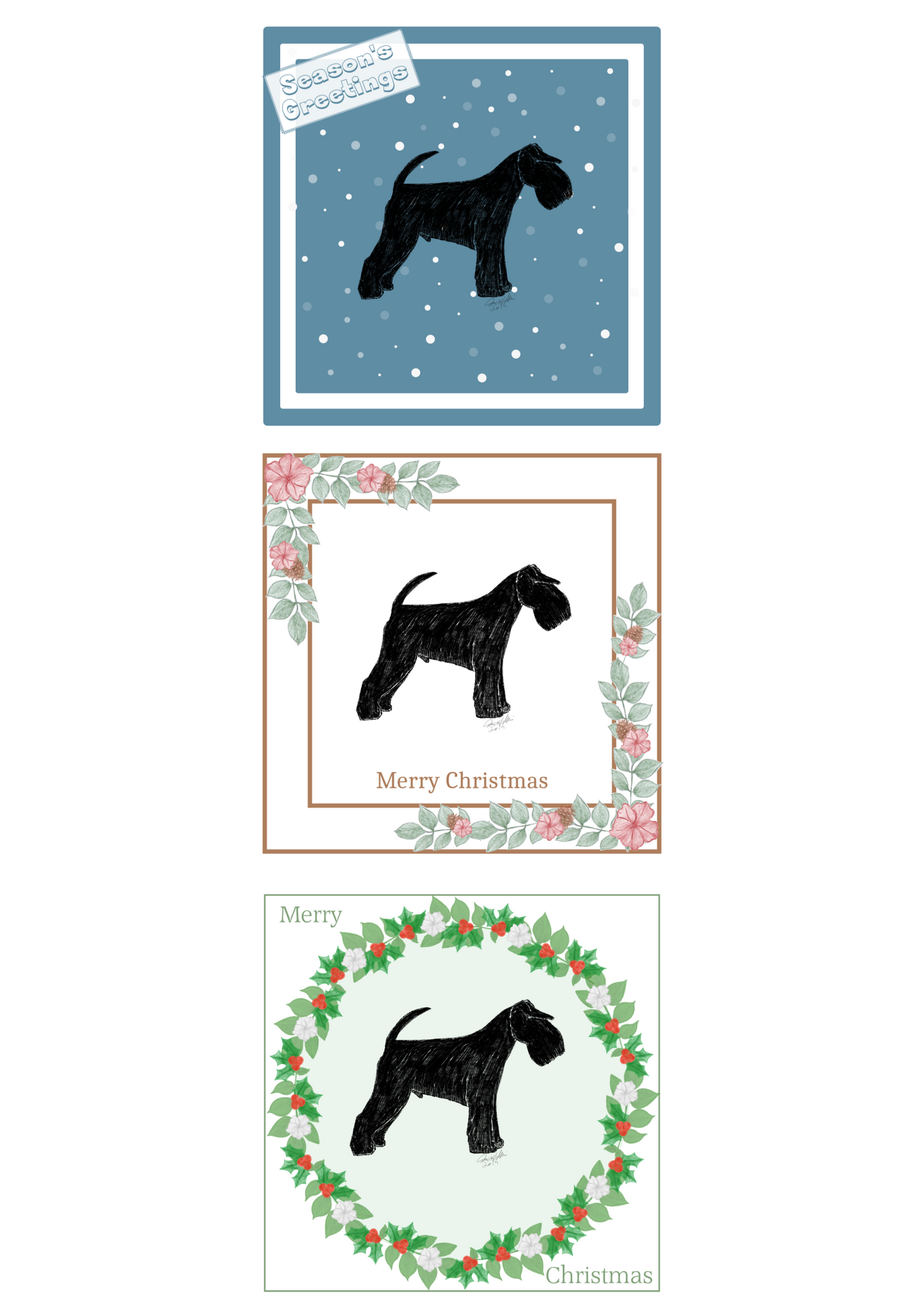 Black Schnauzer Christmas Card Choice of 3 Card Designs Single or Multi Pack
