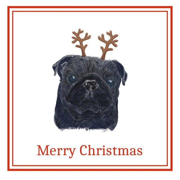 Black Pug Christmas Cards Pack of 6