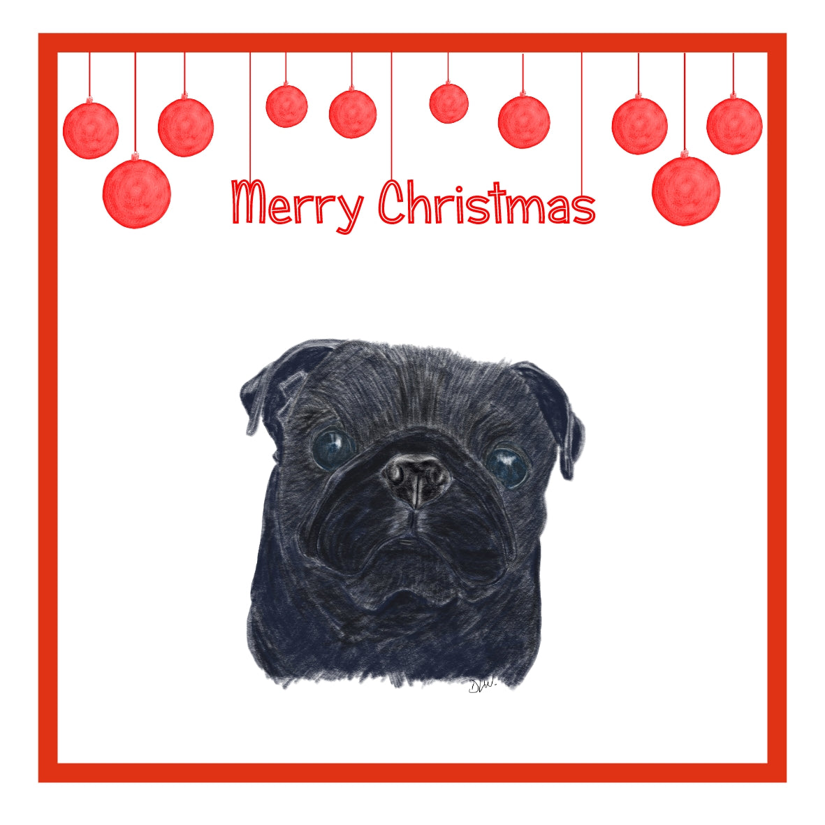 Black Pug Christmas Cards Pack of 6