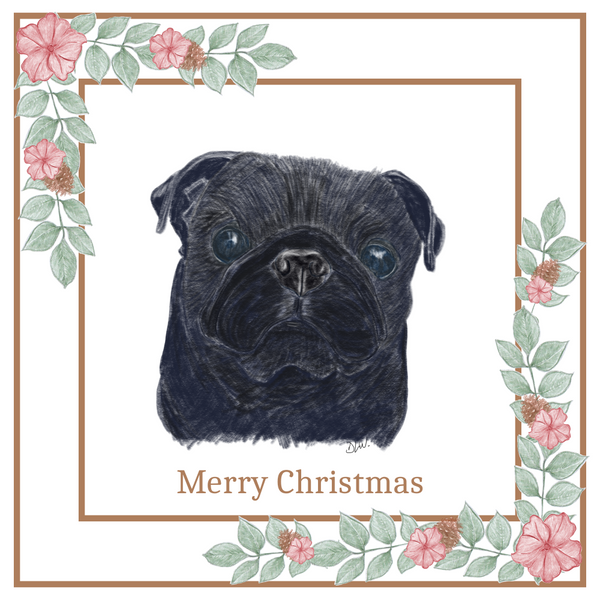 Black Pug Christmas Card Choice of 3 Card Designs Single or Multi Pack