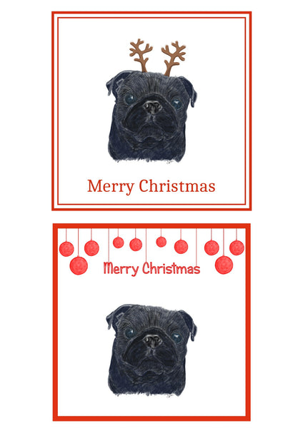 Black Pug Christmas Cards Pack of 6
