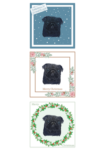 Black Pug Christmas Card Choice of 3 Card Designs Single or Multi Pack