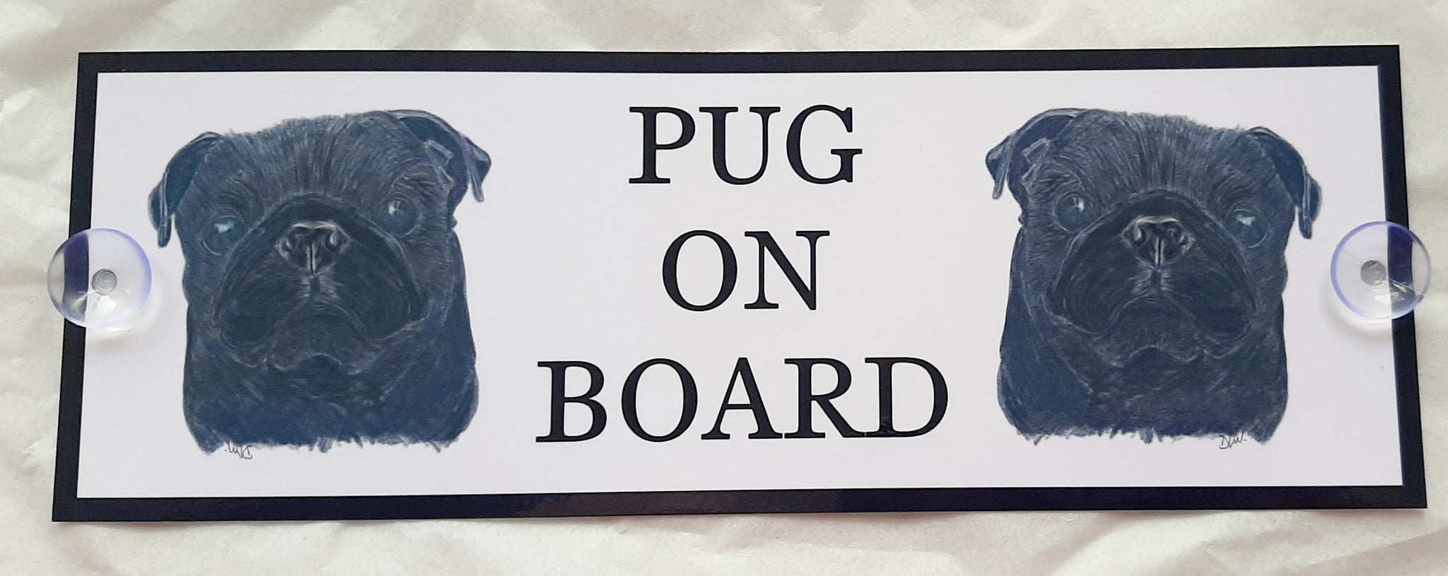 Black Pug On Board Car Sign