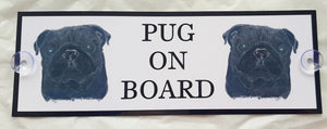 Black Pug On Board Car Sign