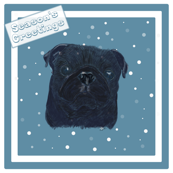 Black Pug Christmas Card Choice of 3 Card Designs Single or Multi Pack