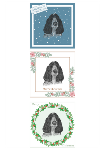 Blue Roan Cocker Spaniel Christmas Card Choice of 3 Card Designs Single or Multi Pack