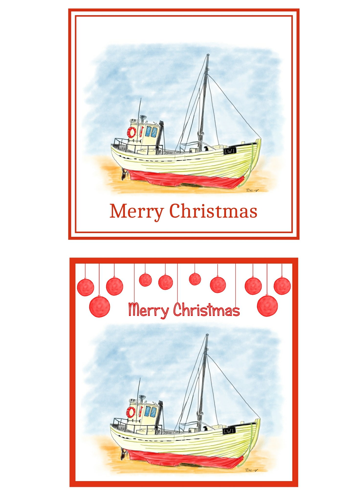 Boat Christmas Cards Pack of 6