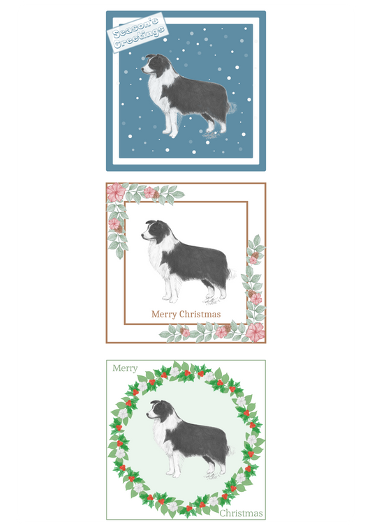 Border Collie Christmas Card Choice of 3 Card Designs Single or Multi Pack