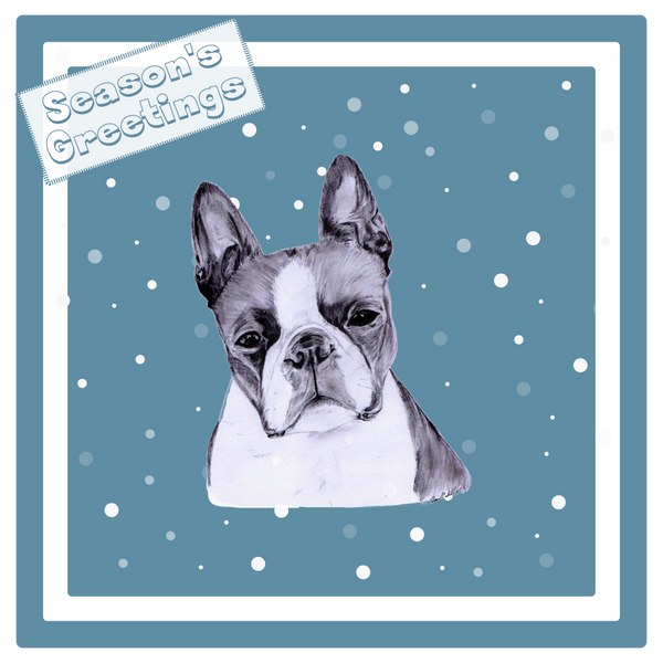 Boston Terrier Christmas Card Choice of 3 Card Designs Single or Multi Pack