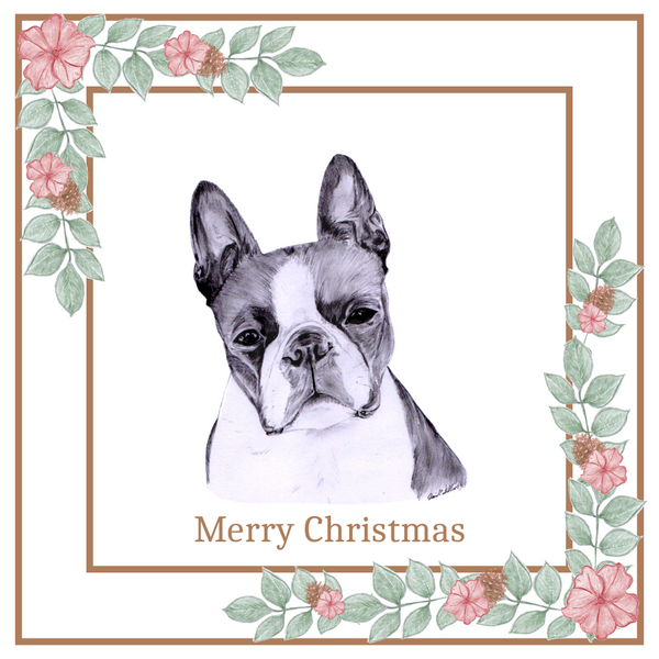 Boston Terrier Christmas Card Choice of 3 Card Designs Single or Multi Pack
